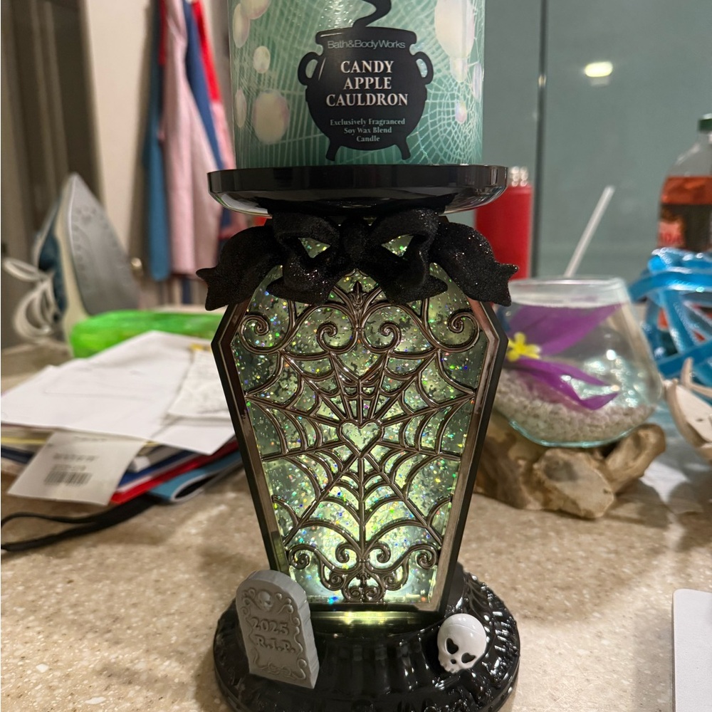 Silver Spider Web Candle Holder water globe Plus Bonus Candle!